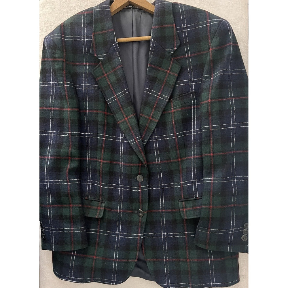Vtg 80's Woolrich Wool Blend Green Plaid 2 Button Blazer Womens Medium Tartan US